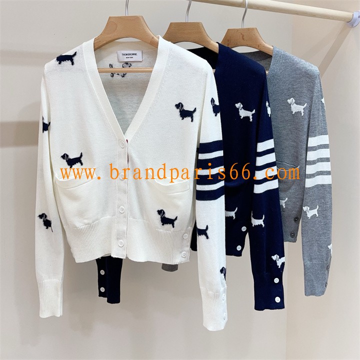 MKTB25005-XG トム ブラウン Thom Browne 2025年新作 カーディガン ロングスリーブ ウールニット セーター Vネック 長袖 レディース