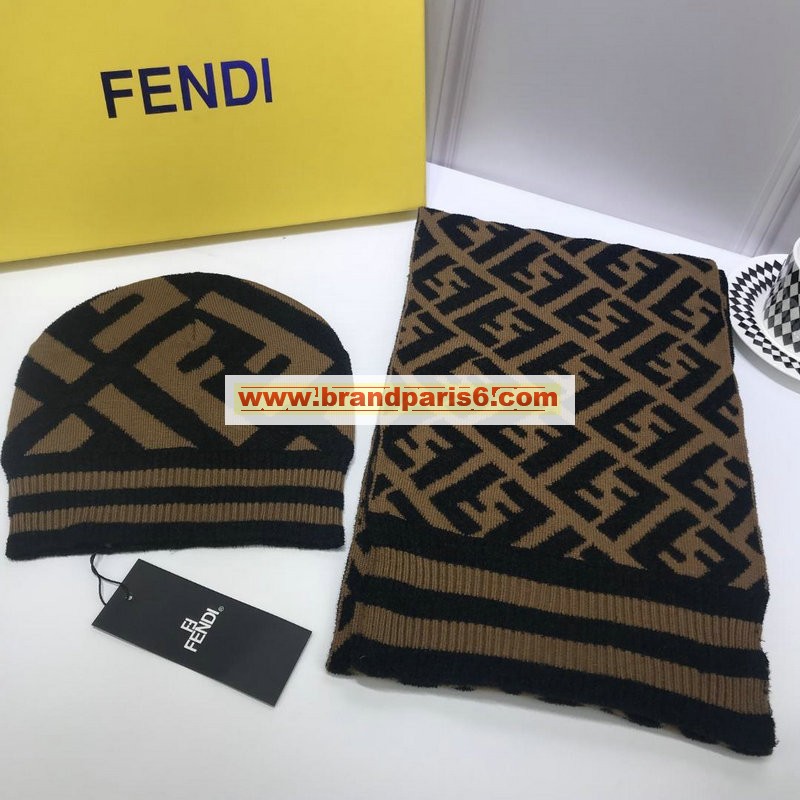 FDM18008-CT　FENDI フェンディ 2018/2019年最新作 帽子 マフラー 2セット  カシミヤ 冬 防寒