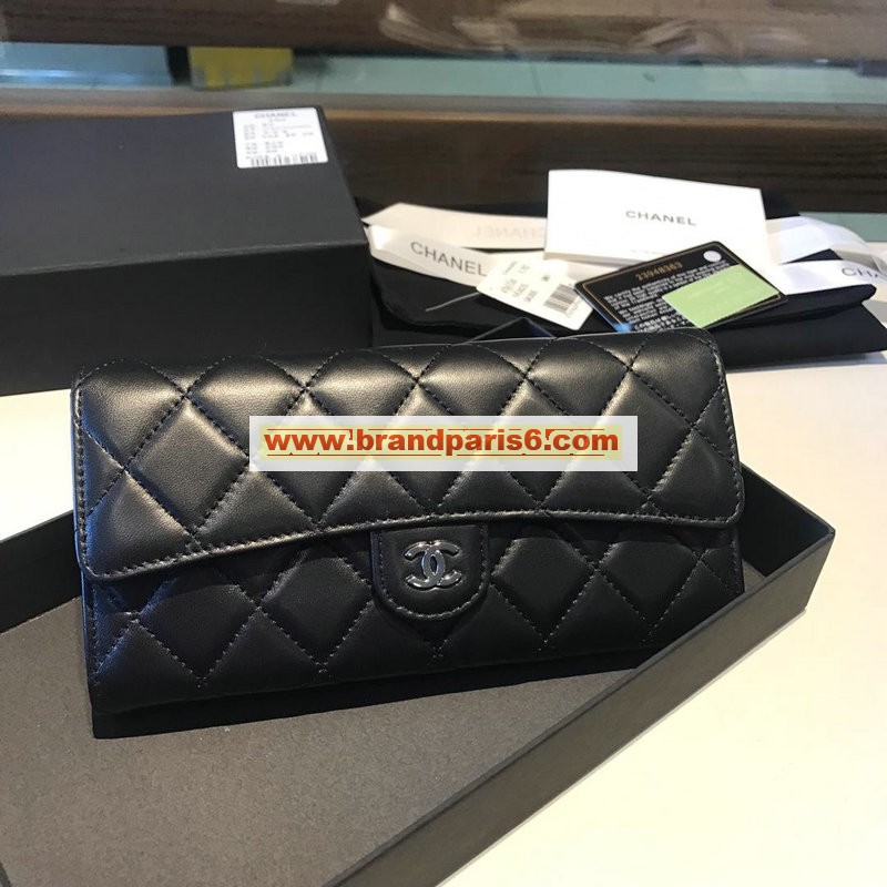 CHS18003YK-JS　CHANEL シャネル 2019年最新入荷 クラシック ロング フラップ ウォレット 長財布 小銭入れ付き ラムスキン 黒