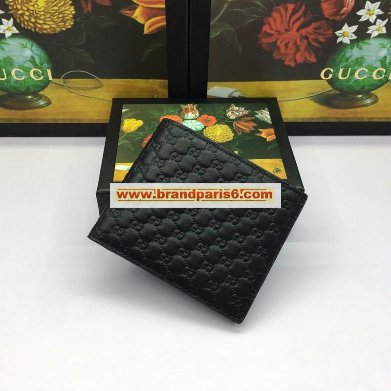 GG260987-057　グッチ GUCCI 2019年最新入荷 シグネチャー 二つ折り短財布 メンズ カードポケット 札入れ レザー 黒