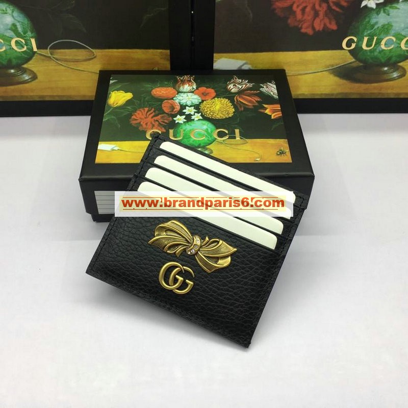 GG524305-057　グッチ GUCCI 2019年最新入荷 ボウ レザー カードケース 黒 プレゼント ギフト メンズ レディース
