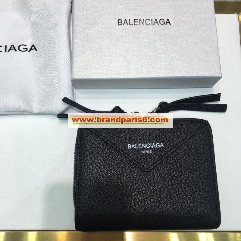 BAS19004-GH　バレンシアガ BALENCIAGA 2019年最新入荷 ペーパー コンチネンタル ジップアラウンド ショートウォレット ファスナー短財布 小銭入れ 黒