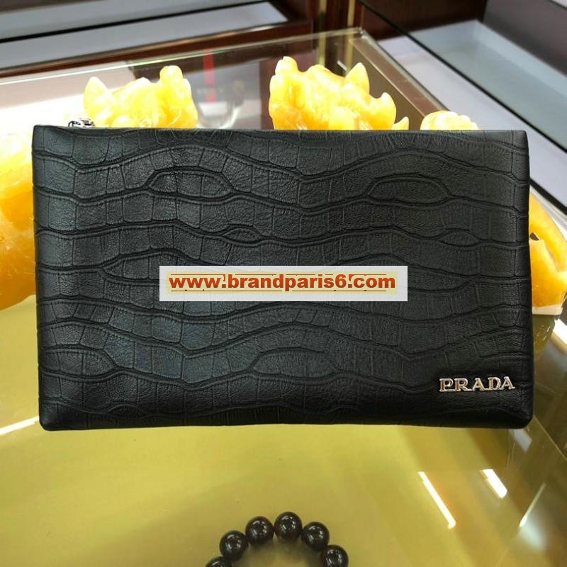 PD6813S-GH　プラダ PRADA 2019年最新入荷 手持ちかばん クラッチバッグ メンズバッグ かばん レザー 黒