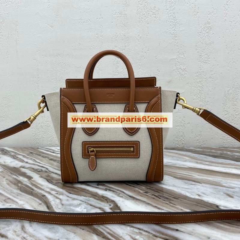CE168243FBK-DDB　セリーヌ CELINE 2020年最新入荷 ナノ ラゲージバッグ トートバッグ ハンドバッグ 2way ショルダーバッグ テキスタイル カーフスキン