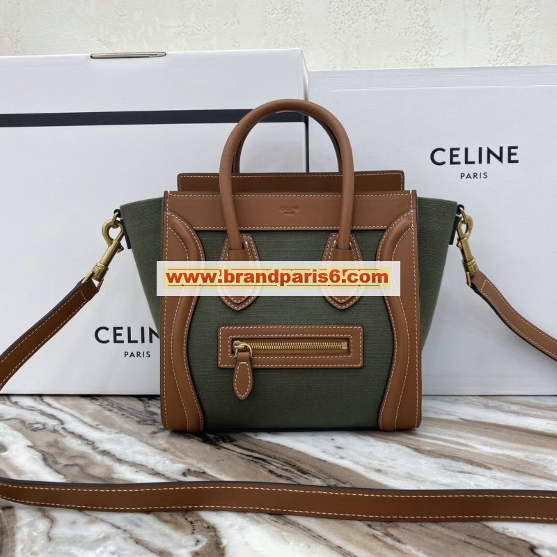 CE168243FHK-DDB　セリーヌ CELINE 2020年最新入荷 ナノ ラゲージバッグ トートバッグ ハンドバッグ 2way ショルダーバッグ テキスタイル カーフスキン