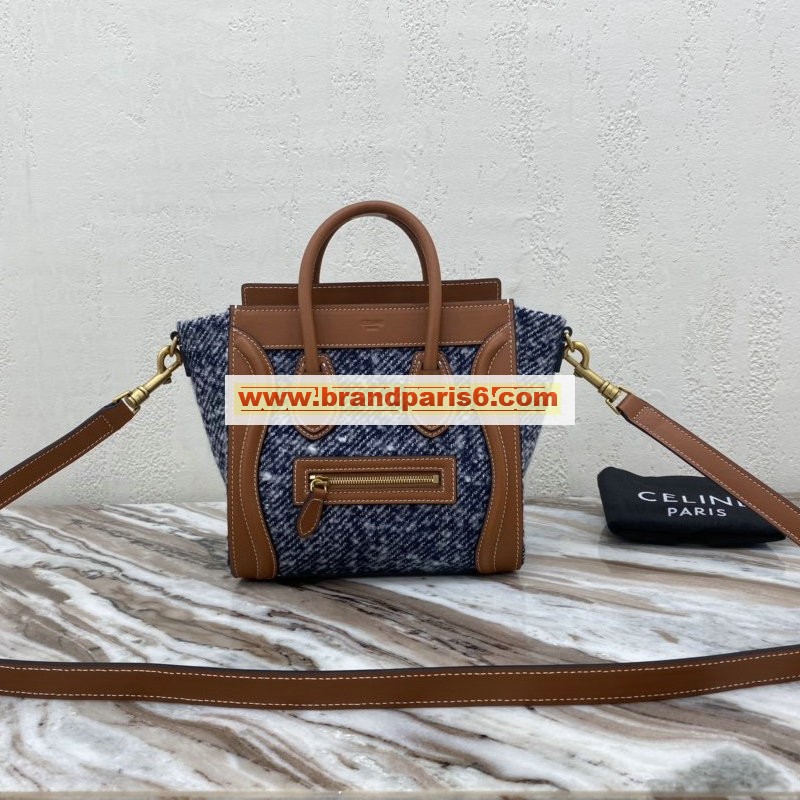 CE168243HLK-DDB　セリーヌ CELINE 2020年最新入荷 ナノ ラゲージバッグ トートバッグ ハンドバッグ 2way ショルダーバッグ テキスタイル カーフスキン