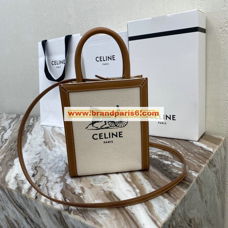 CE193302BBM-DDB　セリーヌ CELINE 2020年最新入荷 スモール バーティカル カバ ハンドバッグ トートバッグ トリオンフキャンバス カーフスキン