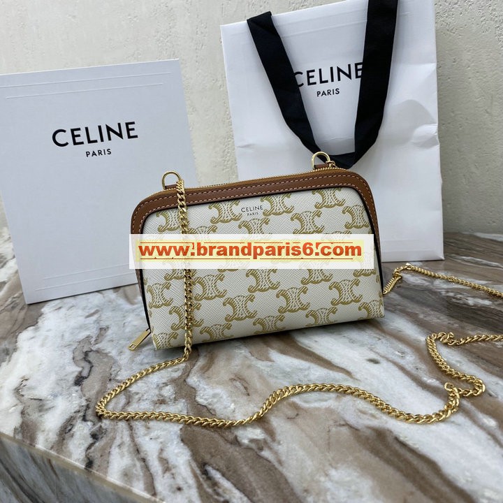 CE10E382ZB-DDB　セリーヌ CELINE 2020年最新入荷 チェーン クラッチ 斜め掛け ショルダーバッグ ポーチ クロスボディバッグ レディースかばん トリオンフキャンバス ラムスキン