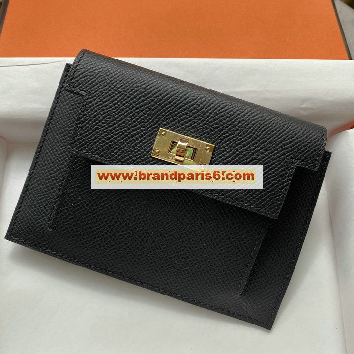HES20006JBK-3589　エルメスHERMES 2021最新入荷 ケリー ポケット コンパクト 二つ折り短財布 ウォレット 手持ちかばん 小銭入れ ヴォーエプソン