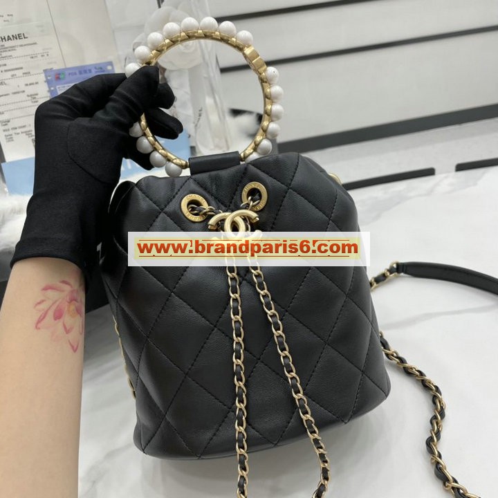 CH2608BK-JS　シャネル CHANEL 2021年最新入荷 トップハンドルバッグ バゲットバッグ 2way 斜め掛け ショルダーバッグ クロスボディバッグ ドローストリングバッグ ラムスキン