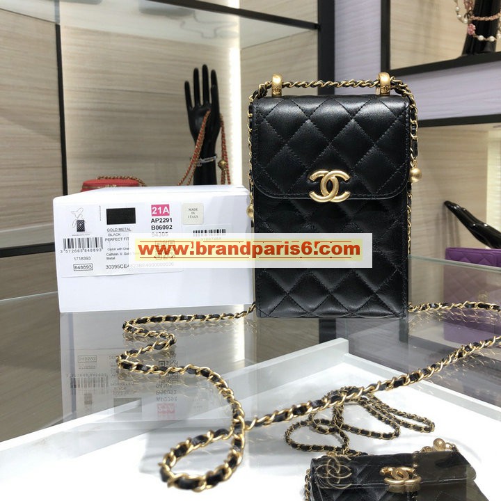 CH2291BK-JS　シャネル CHANEL 2021年最新入荷 フラップクラッチ スマートフォンケース 携帯ケース 斜め掛け ショルダーバッグ クロスボディバッグ レディースかばん カーフスキン
