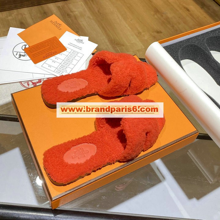 HEJ21009C-26　エルメス HERMES 2021年秋冬最新入荷 テディ オラン ミュール ウール サンダル 暖かい レディース スリッパ カーフレザー