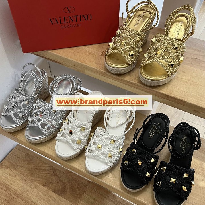 VTJ22019-26　ヴァレンティノ Valentino 2022年最新入荷 スリングバック サンダル ウェッジヒール ハイヒールシューズ 厚底 レディースシューズ