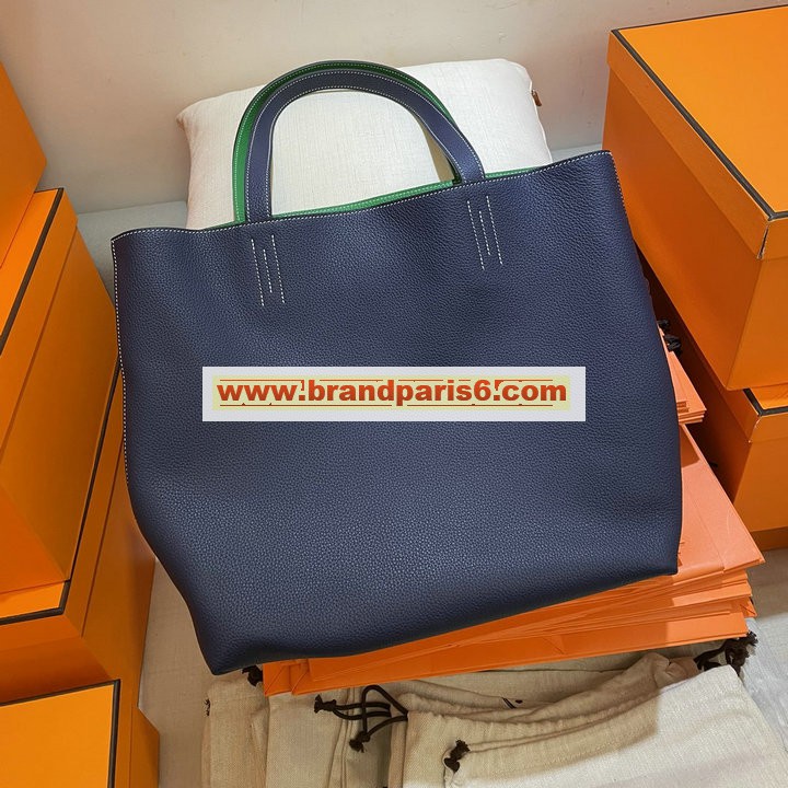 H519020BLG-063　エルメスHERMES 2022最新入荷 ドゥブルセンス リバーシブル トートバッグ ハンドバッグ トップハンドルバッグ ショッピングバッグ カーフスキン 