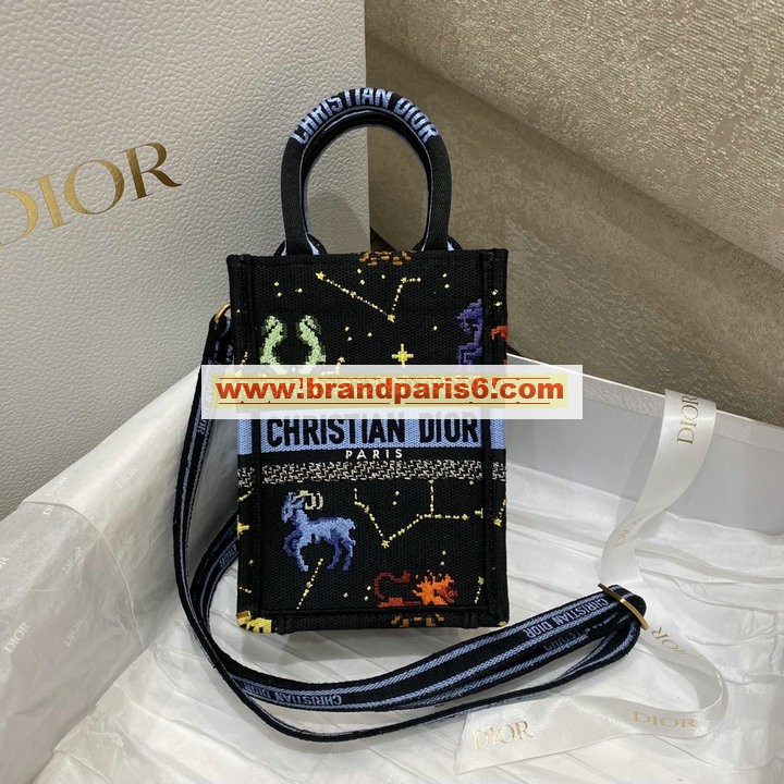 CD1289QBK-99　クリスチャンディオール CHRISTIAN DIOR 2022最新入荷 Book Tote ブック ミニフォンバッグ 斜め掛け ショルダーバッグ クロスボディバッグ 携帯かばん ピクセル ゾディアック エンブロイダリー