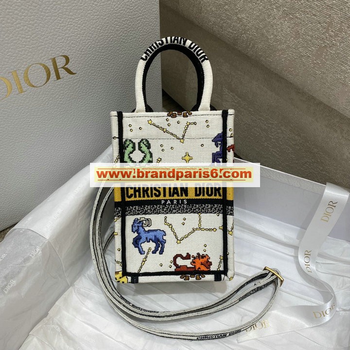 CD1289QBS-99　クリスチャンディオール CHRISTIAN DIOR 2022最新入荷 Book Tote ブック ミニフォンバッグ 斜め掛け ショルダーバッグ クロスボディバッグ 携帯かばん ピクセル ゾディアック エンブロイダリー