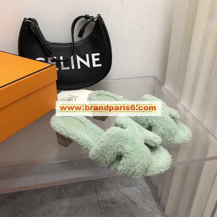 HEJ22019NG-99　エルメス HERMES 2022年秋冬最新入荷 テディ オラン スライドサンダル ウール ローヒールミュール 暖かい レディースシューズ サンダル カーフレザー