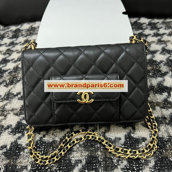 CH68090BK-CC　シャネル CHANEL 2022年最新入荷 チェーンウォレット 斜め掛け ショルダーバッグ クラッチバッグ クロスボディバッグ レディースかばん キャビアスキン