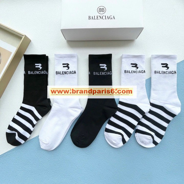 WZBA22001-AN　バレンシアガ BALENCIAGA 2022年最新入荷 Sporty B Tennis Socks スポーティ B テニス ソックス ハイソックス 1箱5足セット