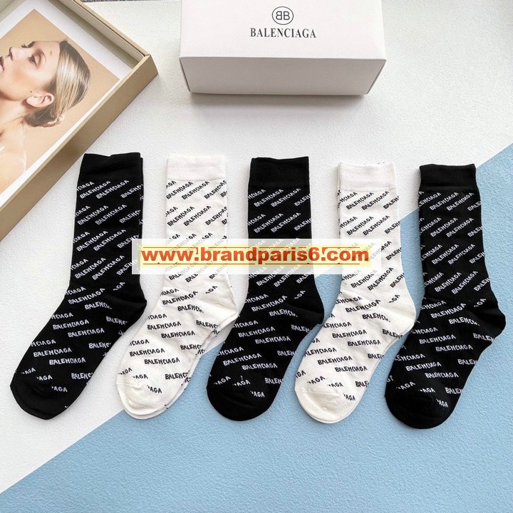 WZBA22002-AN　バレンシアガ BALENCIAGA 2022年最新入荷 Sporty Tennis Socks スポーティー バレンシアガ プリント テニス ソックス ハイソックス 1箱5足セット