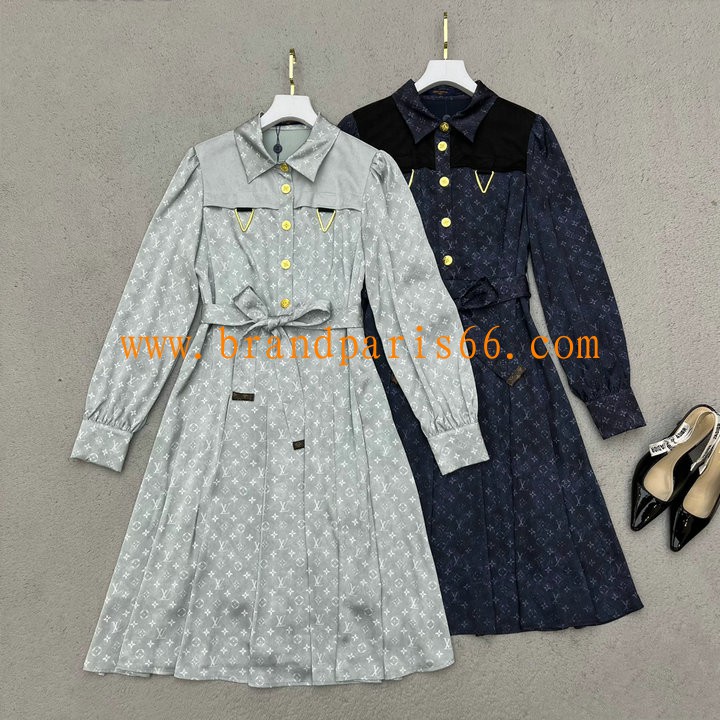 KQLV23001-MS　ルイヴィトン LOUISVUITTON 2023年春夏最新入荷 ロングスリーブエポレットシャツドレス ワンピース モノグラムシャツドレス 