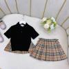 TYBR23001-JS　バーバリー BURBERRY 2023年夏最新入荷 子供服 2点セットアップ ツーピース ショートスリーブ ポロシャツ ショートスカート