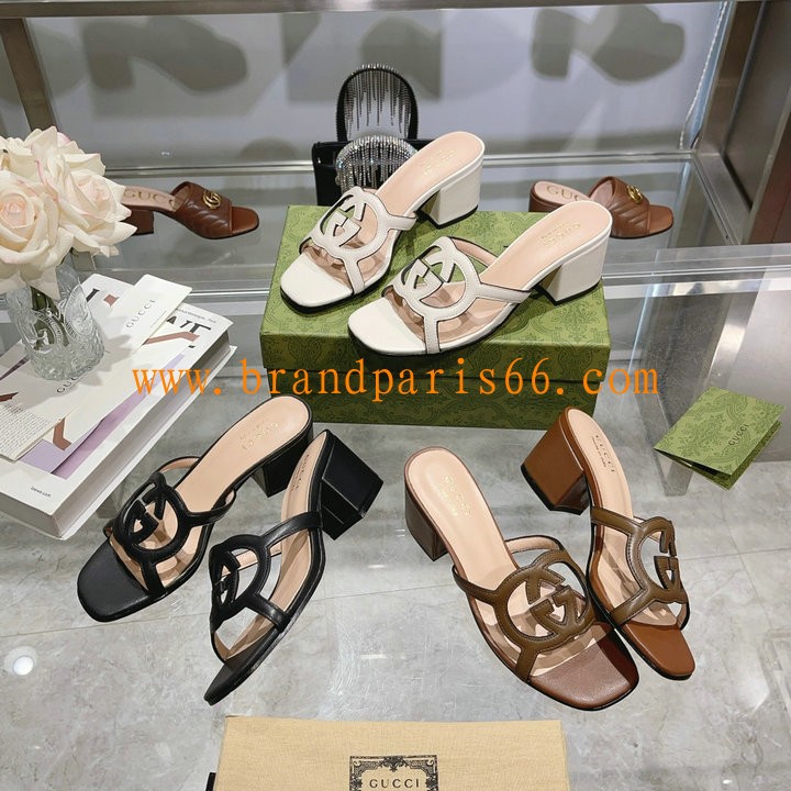 GGJ23040GK-26　グッチ GUCCI 2023年秋冬最新入荷 インターロッキングG カットアウト ウィメンズ サンダル ミドルヒール ミュール レディースシューズ 靴