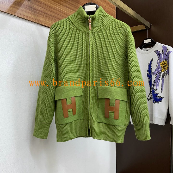 MYHE24001-JS　エルメス HERMES 2024年春夏最新入荷 ジップジャケット ロングスリーブ セーター ジップ クロージャー ウールニット ニットコート トップスコート