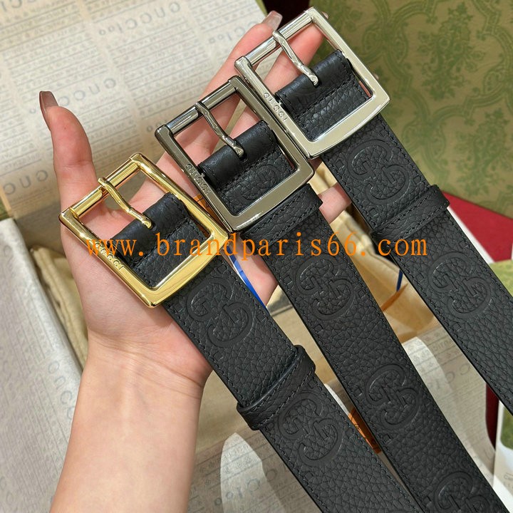 GG761567FBK-057　グッチ GUCCI 2024年最新入荷 GG ラバーエフェクト レザー ベルト 幅35mm