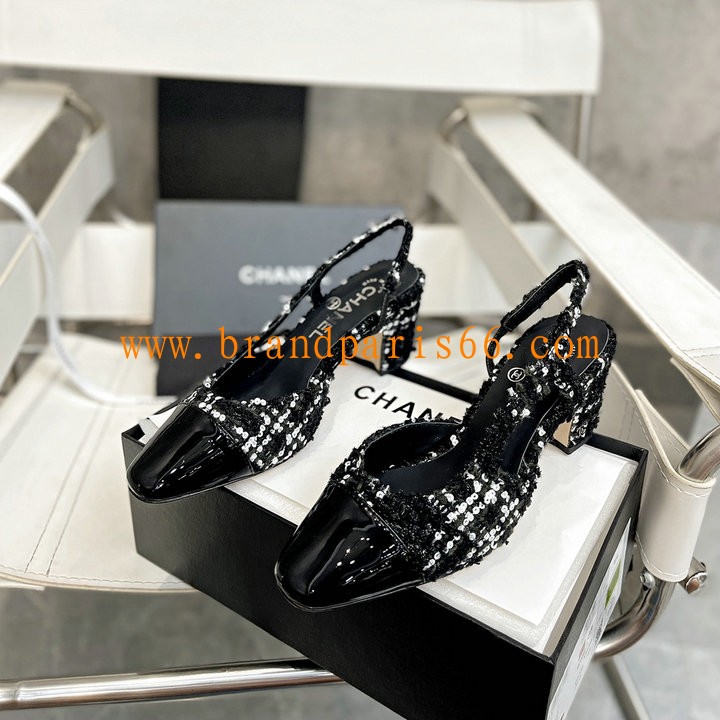 CHJ24032ZMKB-26　シャネル CHANEL 2024年最新入荷 ココマーク スリングバックパンプス レディース ミドルヒールシューズ サンダル