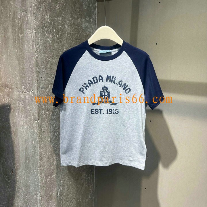 TDPD25005-XG　プラダ PRADA 2025年春夏最新入荷 プリント入り ジャージー Tシャツ 半袖 クルーネック カジュアル おしゃれ