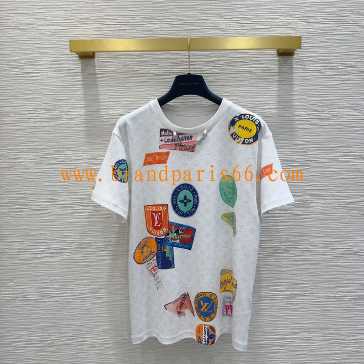TDLV25032-XG　ルイヴィトン LOUISVUITTON 2025年最新入荷 マヒナ パッチプリント Tシャツ 半袖 クルーネック カジュアル レディース