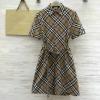 KQBR25002-XG　バーバリー BURBERRY 2025年新作 ベルト付き チェック柄ドレス ショートスリーブ ワンピース おしゃれ レディース