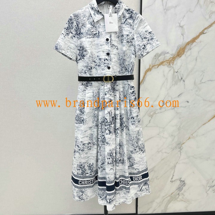KQCD25028-XG　クリスチャンディオール CHRISTIAN DIOR 2025年新作 ベルト付き ミディシャツドレス 半袖 ワンピース おしゃれ レディース 