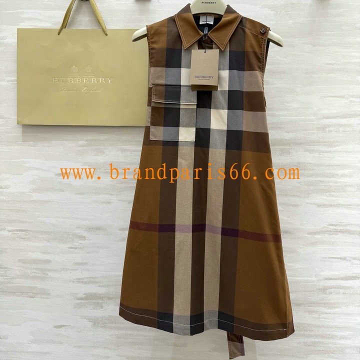 KQBR25003-XG　バーバリー BURBERRY 2025年新作 ベルト付き チェック柄ドレス ノースリーブ ワンピース おしゃれ レディース