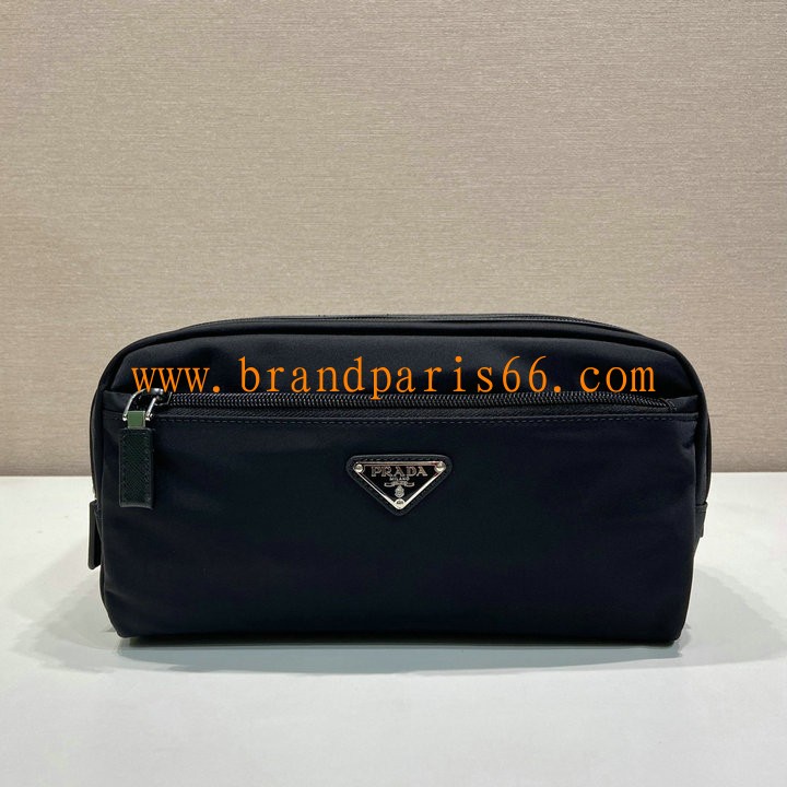 PD2NA030BK-99　プラダ PRADA 2025年新作 Re-Nylon  サフィアーノレザー トラベルポーチ クラッチバッグ 手持ちかばん