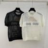 MDMM25012-XG　ミュウミュウ MIUMIU 2025年新作 透かし彫り Tシャツ 半袖 クルーネック レディース