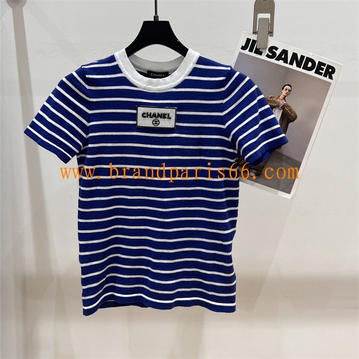 MDCH25019-XG　シャネル CHANEL 2025年新作 ストライプ ニットシャツ ショートスリーブ セーター レディース