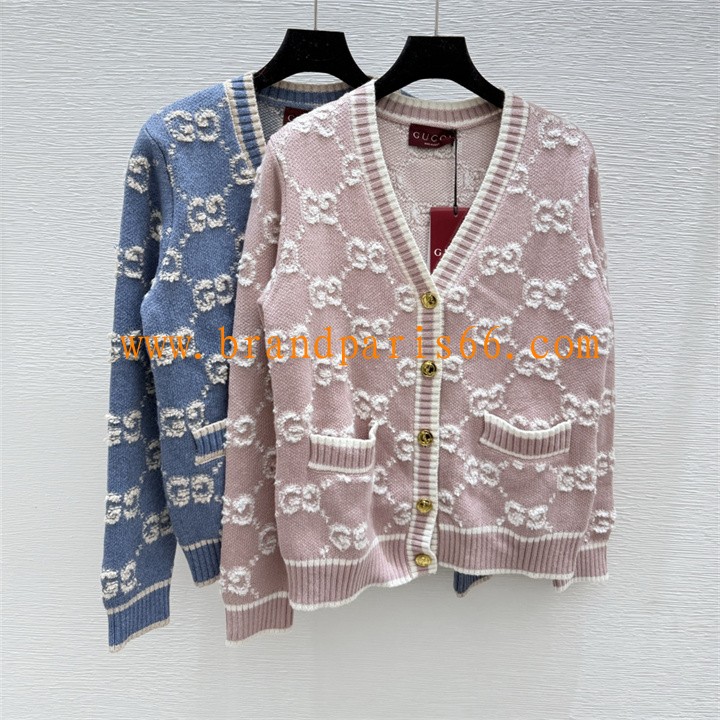 MKGG25001-XG　グッチ GUCCI 2025年新作 GG ウール ジャカード カーディガン ロングスリーブ ニット コート Vネック レディース