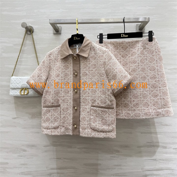 TZCD25021-JS　クリスチャンディオール CHRISTIAN DIOR 2025年新作 セットアップ ツイード ショートスリーブ コート ミニスカート 上下セット 