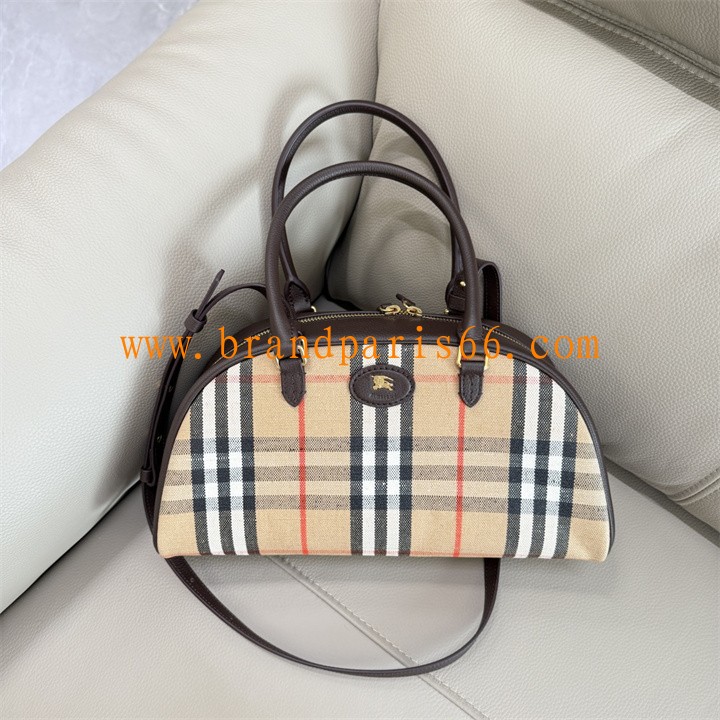 BR2343XK-GH　バーバリー BURBERRY 2025年新作 Highlands チェック柄 ボウリングバッグ トートバッグ ハンドバッグ ショルダーバッグ レディース