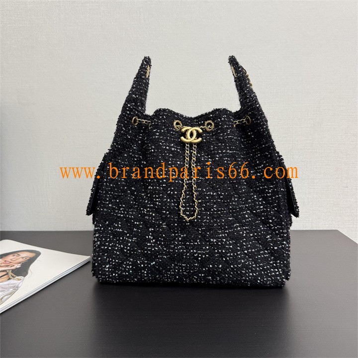 CH99443BBK-GH　シャネル CHANEL 2025年新作 ミディアムバッグ チェーンポーチ ショルダーバッグ ドローストリング レディース ツイード