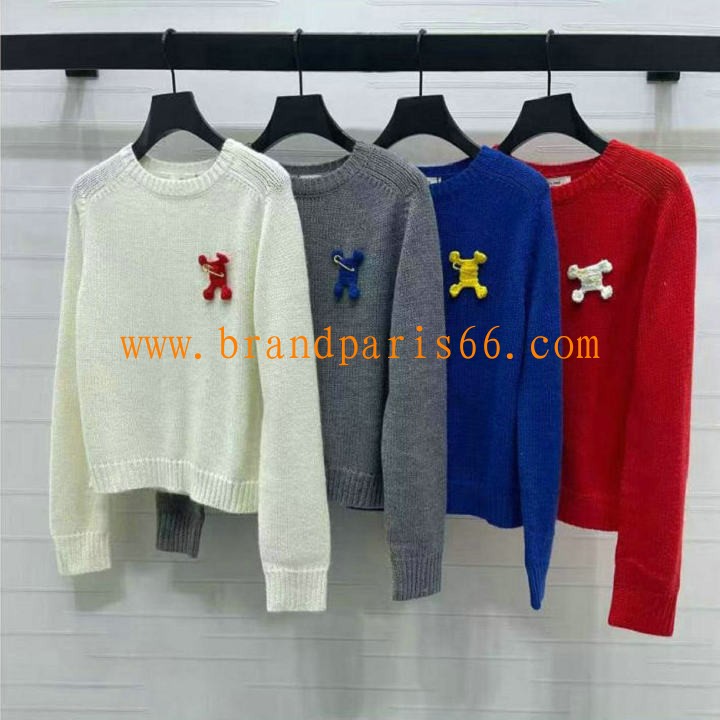 MCCE25002-XG　セリーヌ CELINE 2025年新作 ロングスリーブ ストライプ ウールニット セーター クルーネック 長袖 レディース