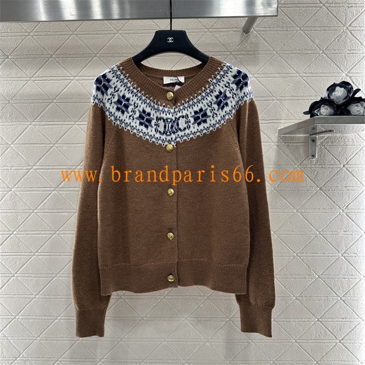 MKCE25004-XG　セリーヌ CELINE 2025年新作 カーディガン ロングスリーブ ウールニット セーター クルーネック 長袖 レディース 