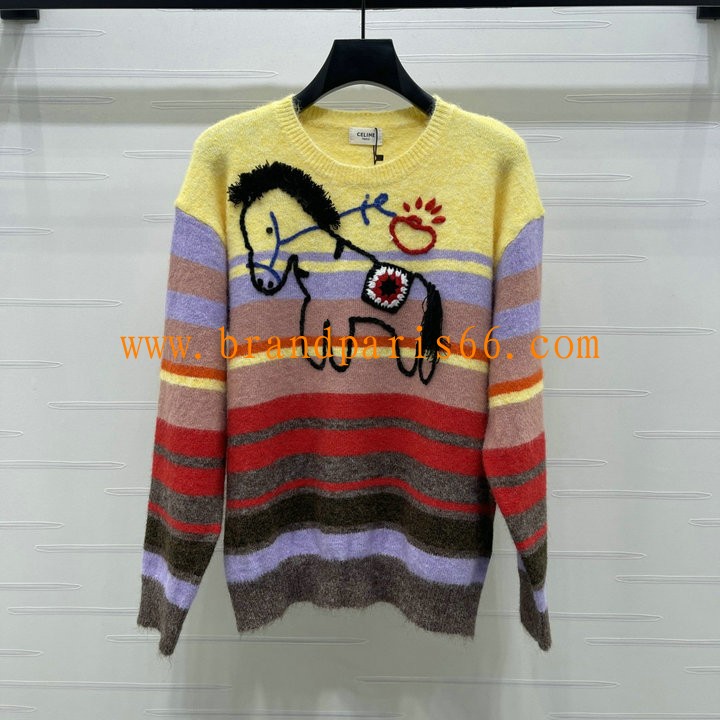 MCCE26009-XG　セリーヌ CELINE 2026年新作 ロングスリーブ ウールニット セーター クルーネック 長袖