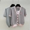MKCE26006-XG　セリーヌ CELINE 2026年新作 ストライプ ショートスリーブ カーディガン ウール セーター Vネック レディース