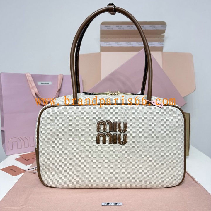 MM5BB163BBZ-GH　ミュウミュウ MIUMIU 2026年新作 トートバッグ レディース ハンドバッグ 高質感 ボー キャンバス